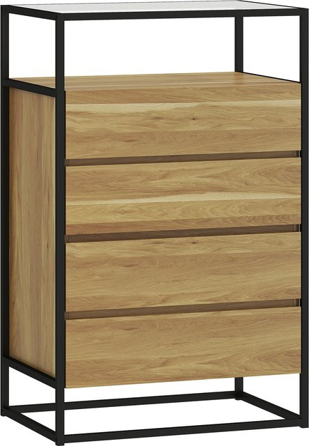 HOMCOM Kommode mit 4 Schubladen in Teak, Schlafzimmerkommode mit gehärteter Glasoberfläche und Stahlkonstruktion, B/T/H: 60 x 40 x 94,5 cm - Bild 1