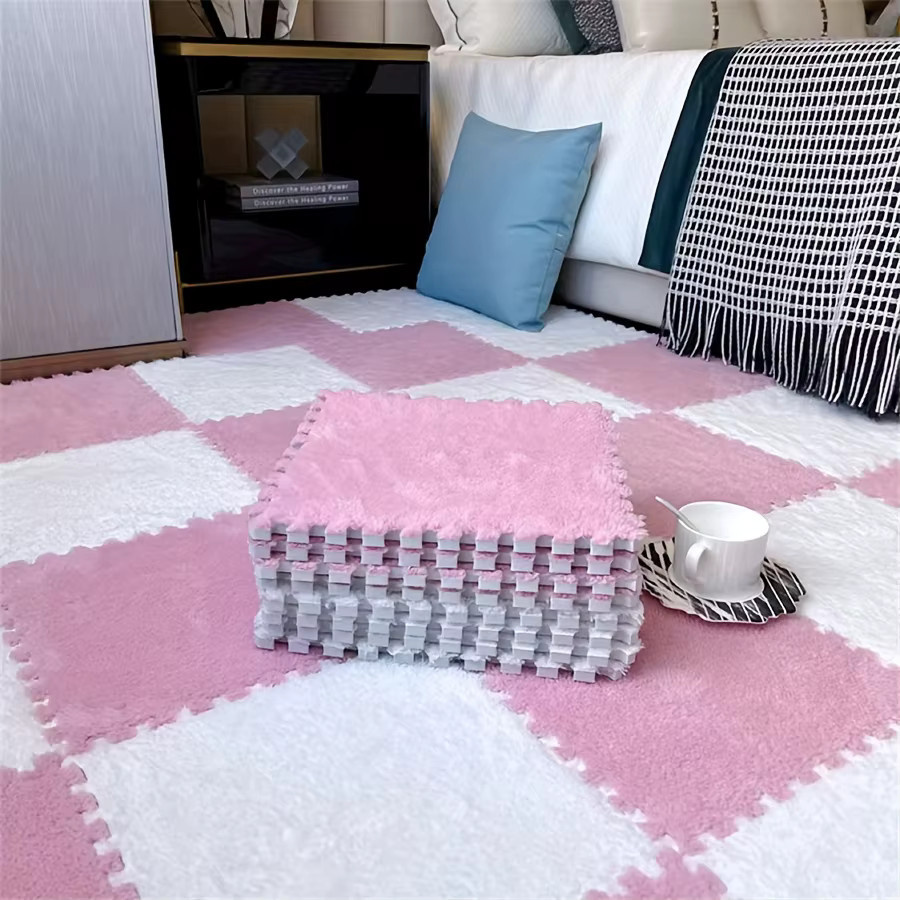DHDH Baby-Spielmatte aus Polyester, 16 Stück ineinandergreifende weiche und rutschfeste Matten für Kinderzimmer oder Schlafzimmer, Farben: Weiß und Rosa, B/T/H: 30 x 30 x 30 cm - Bild 2