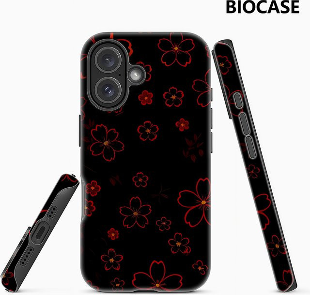 Crimson Petal Magnetische Handyhülle für iPhone 17 16 15 14 13 Pro Max Plus in Schwarz – Robuste Einzel- und Doppelschicht-Schutzhülle - Bild 1