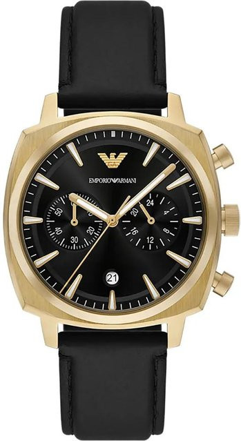 Emporio Armani Chronograph, Quarz, Leder, Schwarz, Herren - Bild 1