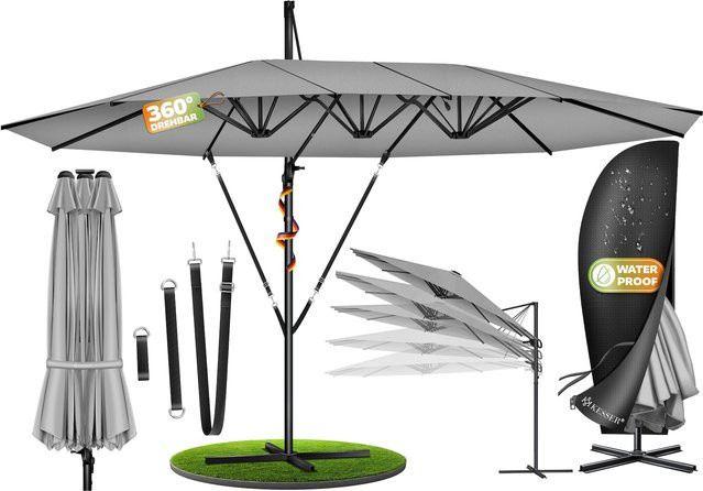 KESSER Doppelsonnenschirm Ampelschirm aus Aluminium mit Kurbel und Ständer, wasserabweisend, neigbar und 360 Grad drehbar, B/T/H: 460 x 270 x 139,8 cm - Bild 1
