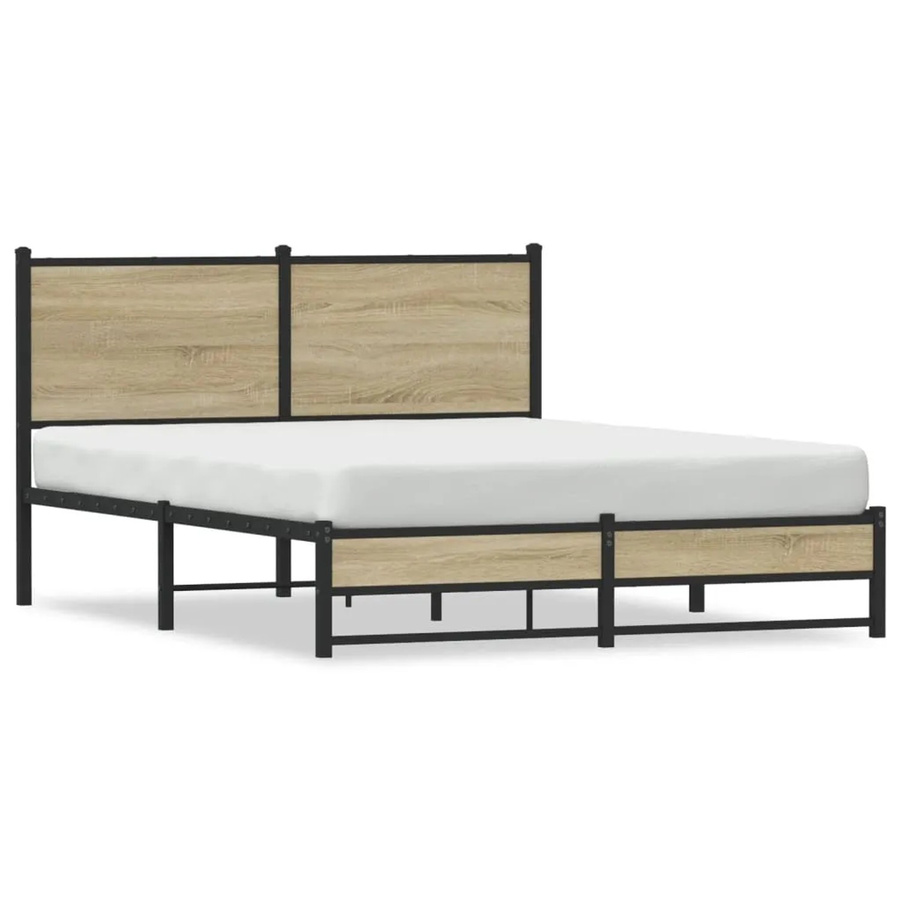 vidaXL Metallbett in Sonoma-Eiche ohne Matratze, Farbe: Braun, B/T/H: 150 x 200 x 91,5 cm - Bild 2