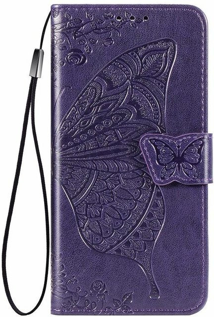 Doogee Note 58 Pro Klapphülle aus Leder mit Kartenhalter und Schmetterlings-Design in Lila - Bild 1