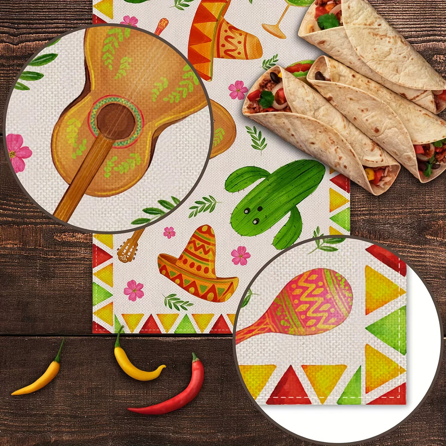 Tischläufer aus Leinen von Cinco de Mayo mit mexikanischem Ethno-Design, Mehrfarbig, B/T: 45 x 30 cm - Bild 2