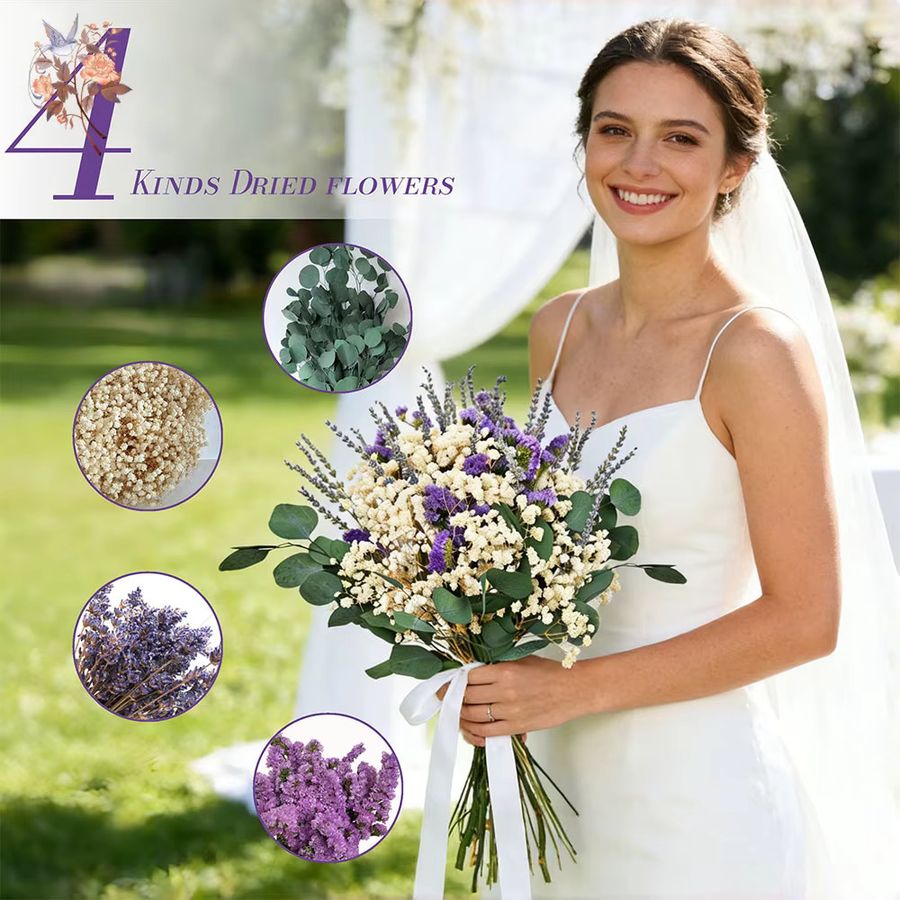 YN HI FLOWER getrockneter Blumenstrauß mit Gypsophila, Lavendel und Eukalyptus für Hochzeit und Home Decor - Bild 4