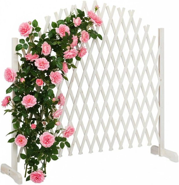 Relaxdays Rankgitter aus Tannenholz in Weiß, ausziehbar für Garten, Terrasse und Balkon, B: 98 cm, H: 200 cm, T: 30 cm - Bild 1