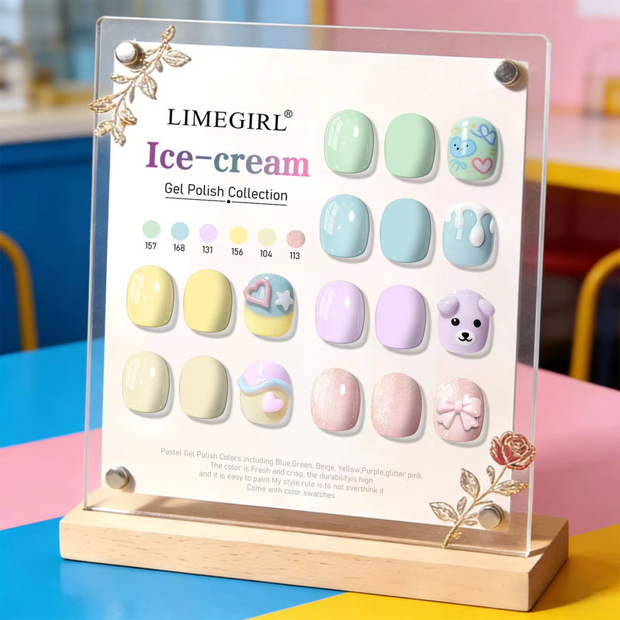 LIMEGIRL Gel-Nagellack Set, Eiscreme-Farbe, Glänzend, 6 Stück - Bild 4
