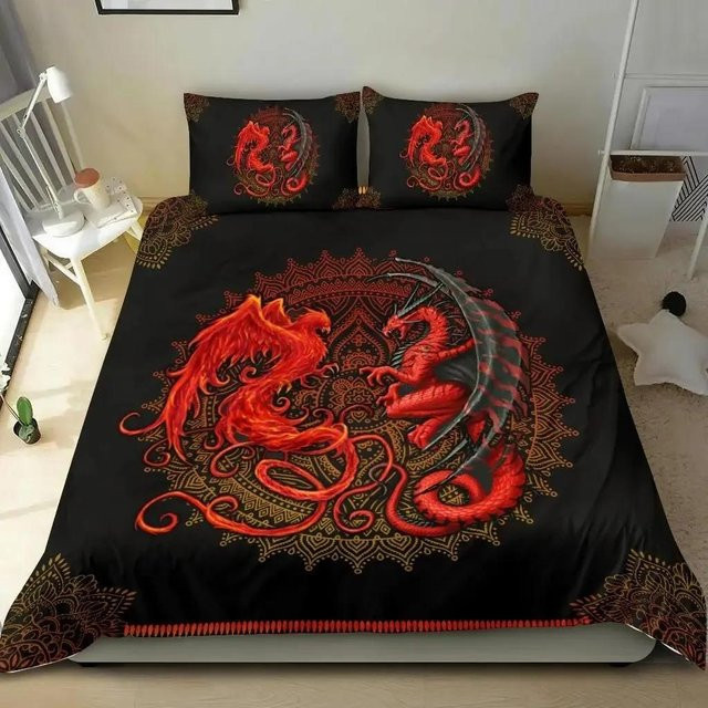 Lodestar Bettwäsche-Set Drachen und Phönix in Schwarz mit Mandala-Design, Material Mikrofaser, B/H: 240 x 220 cm - Bild 1
