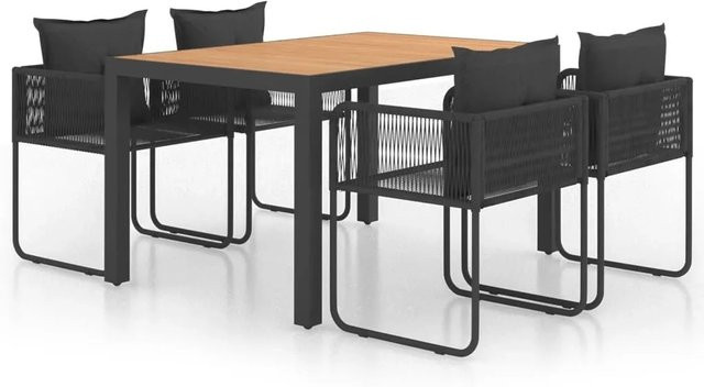 Furnicato 5-teilige Garten-Essgruppe aus PVC-Rattan in Schwarz und Braun - Bild 1