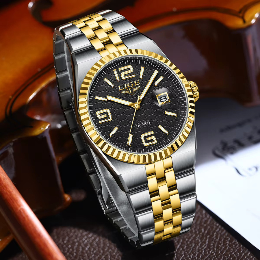 LIGE Armbanduhr Edelstahl, Quarz, Schwarz, Herren - Bild 2