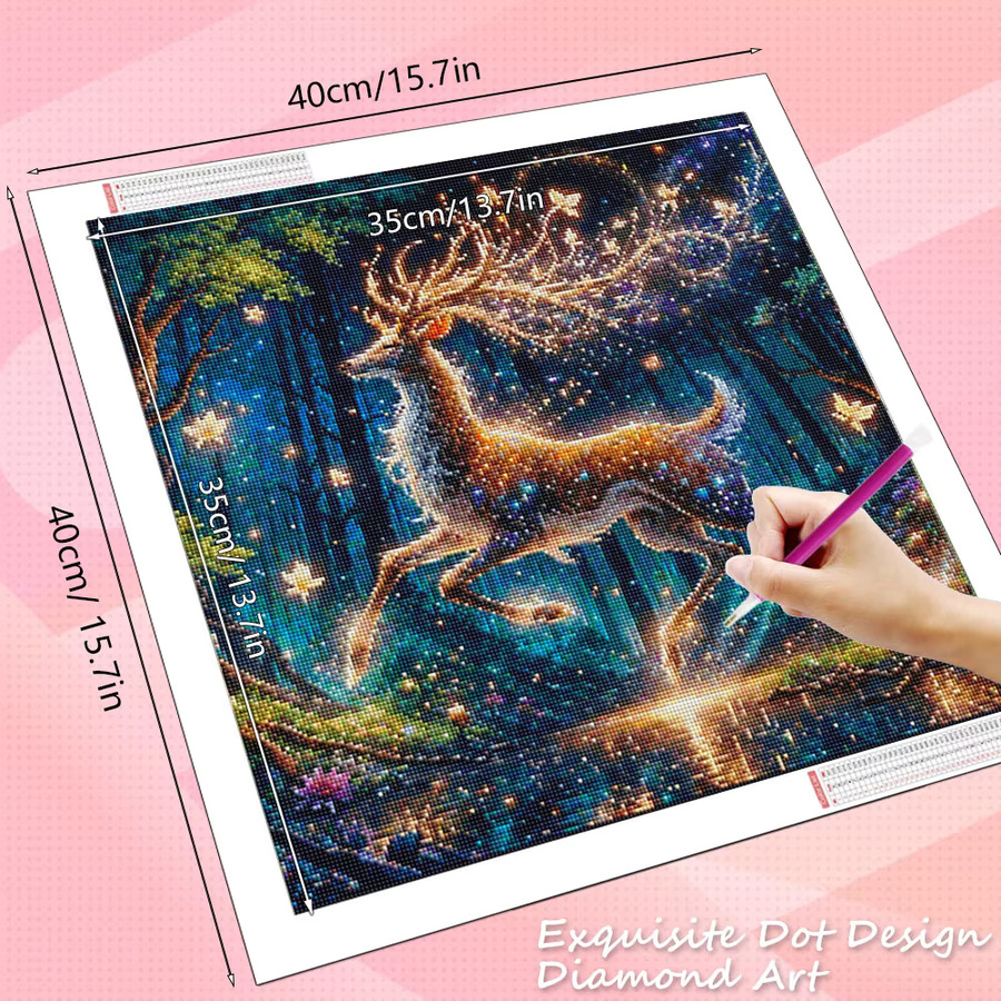 HUACAN 5D Diamant-Mosaik Set Wald-Motiv mit Hirsch, Tiger und Wolf in Mehrfarbig, geometrisches Design für die Wanddekoration - Bild 2