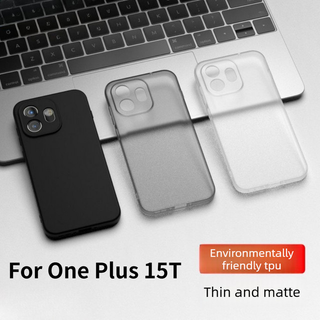 Stoßfeste TPU-Softcover Handyhülle für OnePlus 15T 15 13 12 T/R Turbo 6V, mattiert und halbtransparent in Schwarz, kompatibel mit MagSafe Charging - Bild 1
