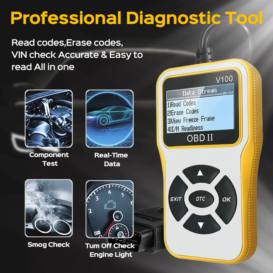 RUOGINSS OBD2-Scanner Auto-Codeleser in Gelb mit CAN-Diagnose-Scan-Tool zum Lesen und Löschen von Motorfehlercodes - Bild 5