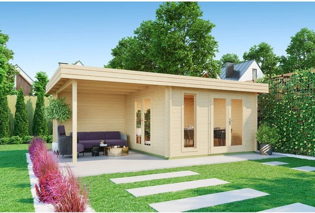 Lasita Blockbohlenhaus Anders in Natur/Unbehandelt mit Außenmaß B: 6688 cm, H: 233,7 cm, T: 414,8 cm - Bild 1