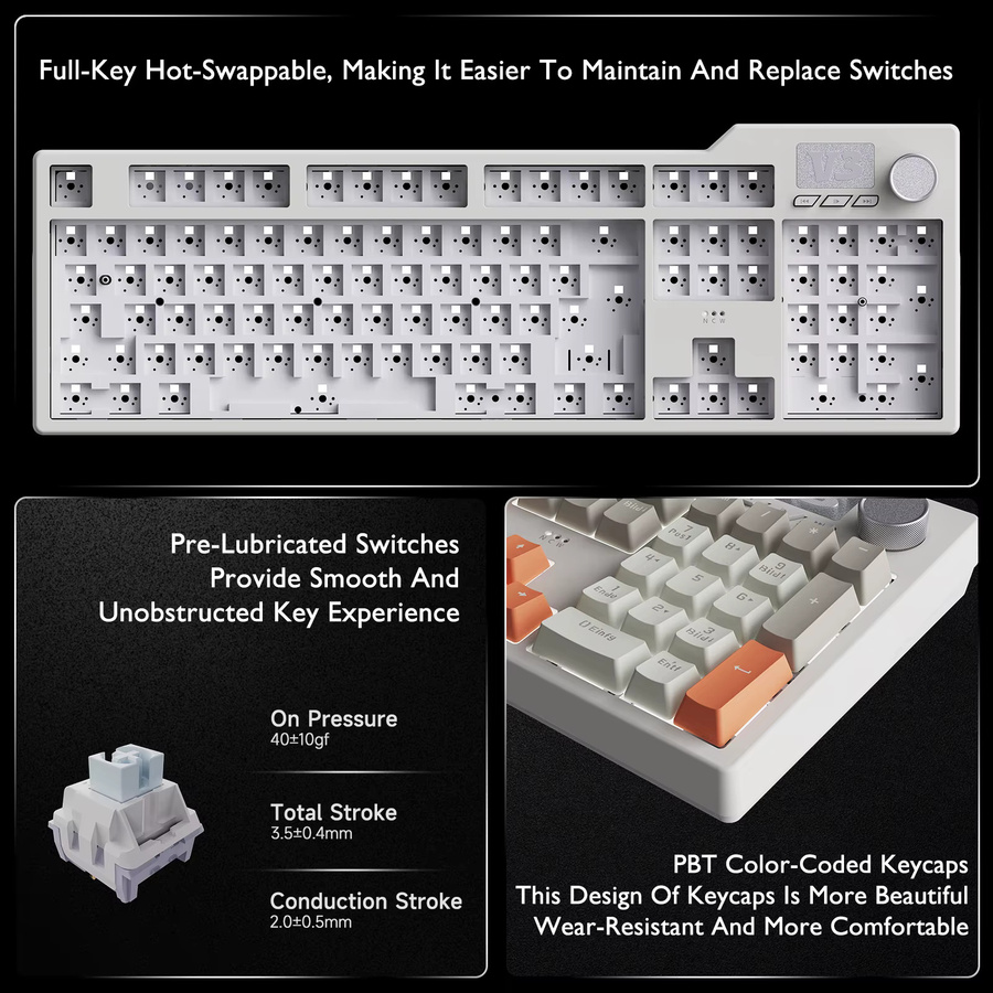 Ajazz AK35I V3 Mechanische Tastatur Beige, Kabelgebundenes 104-Tasten-Layout QWERTZ, Hot-Swap-fähig mit Metall-Mediensteuerung und Lichteffekten - Bild 3