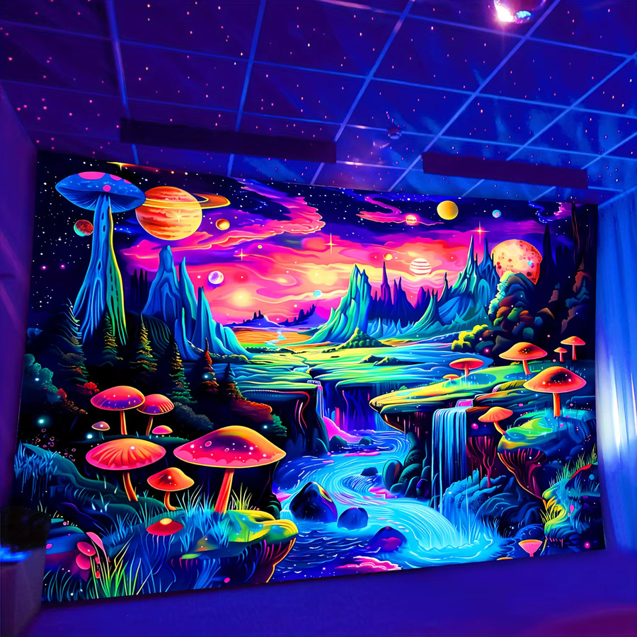 VIKAMA Wandbehang Cyber Psychedelic Neon Fantasy Forest Planet Wanddekoration, Mehrfarbig, B: 60 cm, H: 40 cm - Bild 3