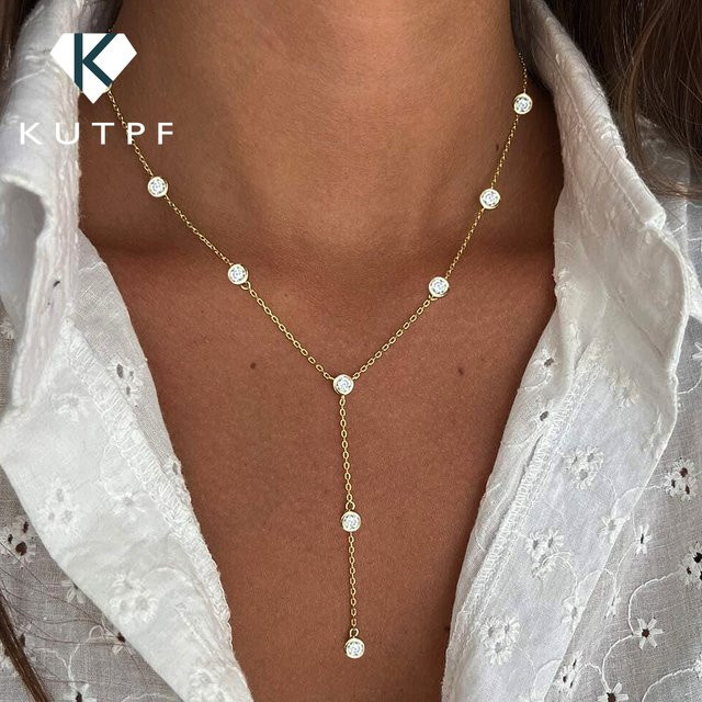 KUTPF Halskette, 925 Sterling Silber vergoldet 18 Karat Gold, Moissanit, Damen - Bild 1