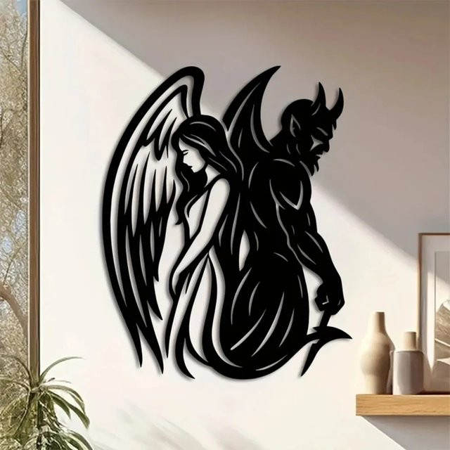 CIFBUY Wanddekoration Engel-Dämon aus Metall in Schwarz, moderne abstrakte Plattenkunst für dein Zuhause - Bild 1