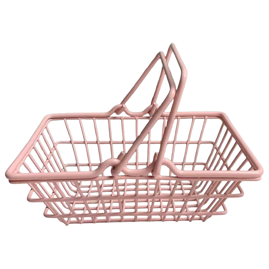 Mini-Handheld-Einkaufskorb als Desktop-Aufbewahrungsbehälter und Zimmer-Organizer im nordischen Stil mit Griff aus Metall in Weiß oder Pink - Bild 4