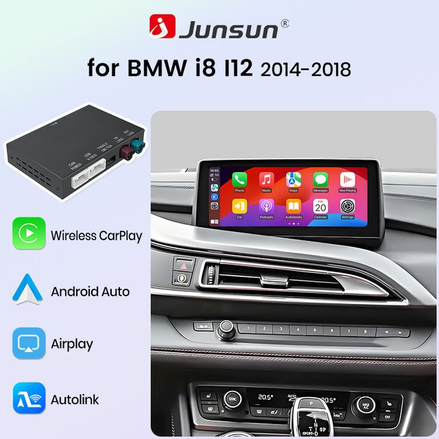 Junsun Wireless CarPlay und Android Auto Interface Modul für BMW i8 I12 NBT EVO System 2014-2018 mit Bluetooth und Mirror Link AirPlay in Schwarz - Bild 1
