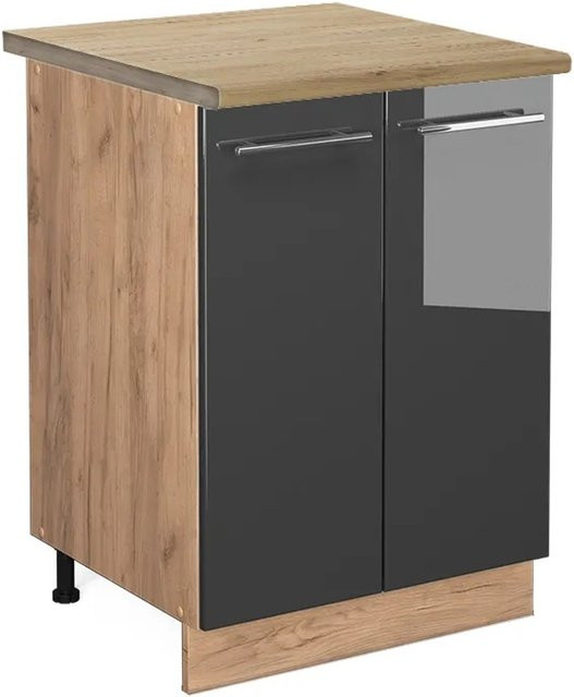 Vicco Küchenunterschrank Fame-Line in Anthrazit Hochglanz und Eiche, B/T/H: 60 x 60 x 82 cm - Bild 1