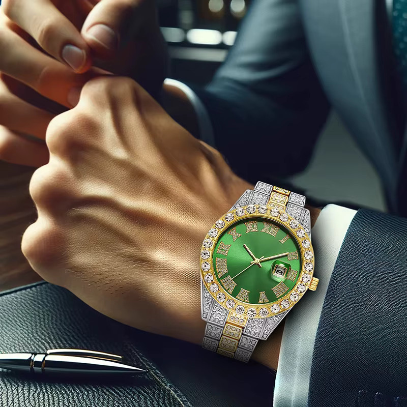 CAROTIF Armbanduhr Quarz, Edelstahl, Gold, Grün, Herren - Bild 5