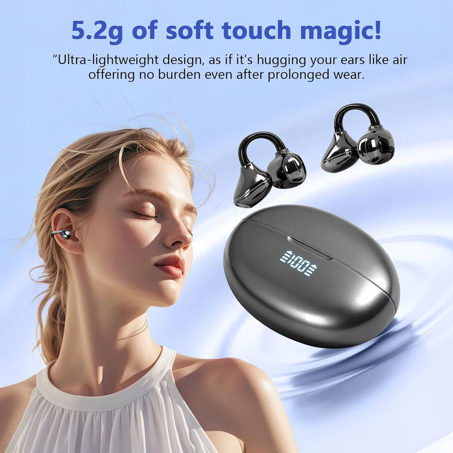 UYUXIO XP7 Kabellose Clip-on-Ohrhörer Bluetooth 5.4 in Schwarz mit 72 Stunden Akkulaufzeit und Wasserdichtigkeit für Sport - Bild 5
