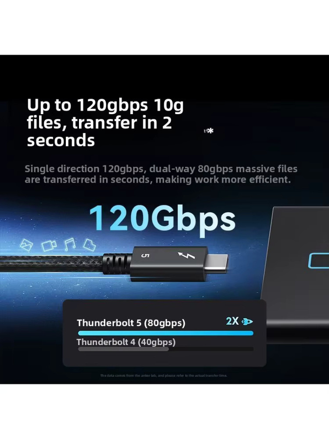 Anker Thunderbolt 5 Multifunktions-Datenkabel in Schwarz mit 120 Gbps Übertragungsrate und 16K Display-Unterstützung für Computer - Bild 3