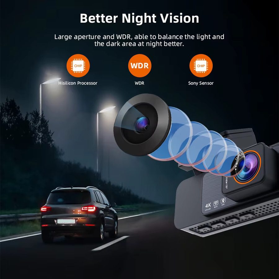 ACCEO 4K Auto-Dashcam in Schwarz mit Nachtsicht, WLAN, optionalem GPS, 2.5K Rückkamera und 24H Parkvideoaufzeichnung - Bild 4