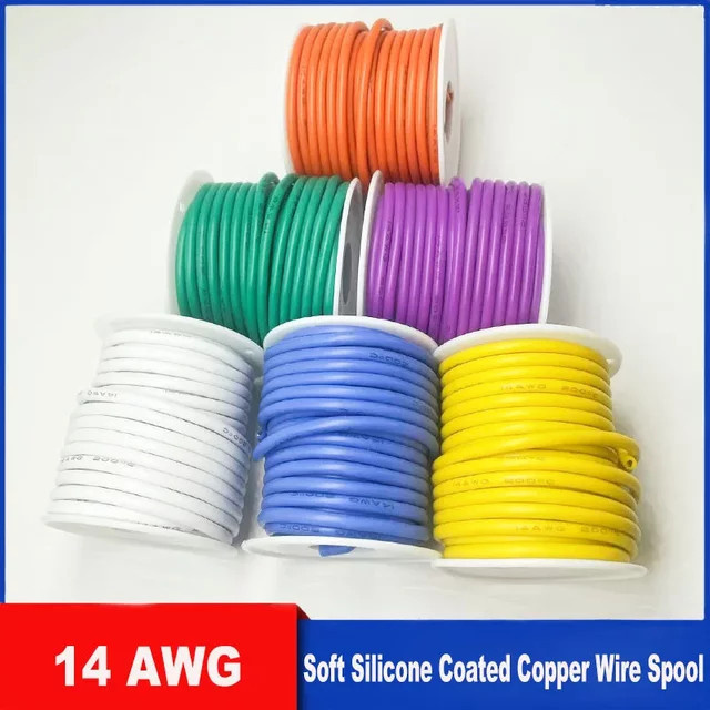 Bytebattle Silikondrahtspule 14 AWG, ultraflexibles verzinntes Kupferkabel, hochtemperaturbeständig, 600 V, 10 Farben, 10 m Länge - Bild 1