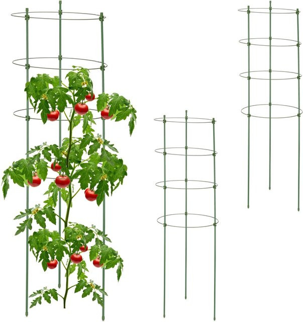 3er Set Relaxdays Tomatenturm aus Eisen und Kunststoff in Grün, höhenverstellbar für Garten, Beet oder Balkon, Höhe: 91 cm, Breite: 28 cm, Tiefe: 28 cm - Bild 1