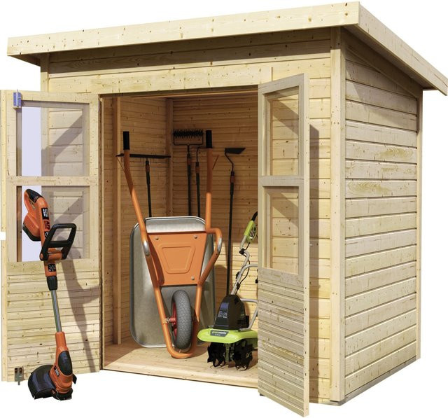 Karibu Gartenhaus Merseburg 5 aus nordischer Fichte in Braun mit Pultdach, B/T/H: 242 x 220 x 214 cm - Bild 1