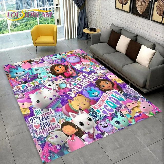 MacgicZhou Gabby Puppenhaus Cartoon Teppich für Kinder, rutschfest und waschbar, B/B: 120 x 100 cm, Mehrfarbig - Bild 1