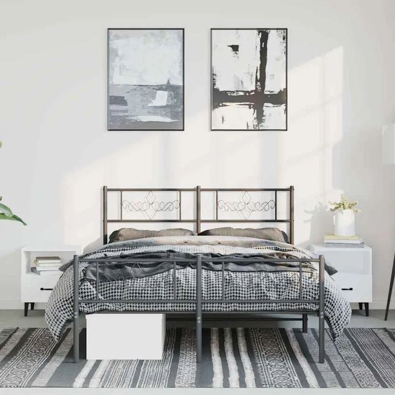 Vidaxl Metallbettgestell mit Kopfteil und Fußteil in Schwarz im Industrial-Stil, B/T/H: 135 x 190 cm - Bild 2