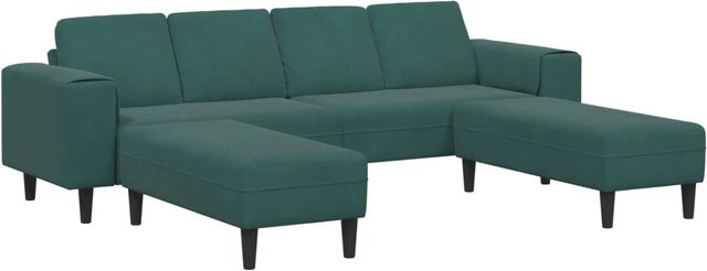 vidaXL Wohnzimmer Eckcouch 3-teilig in Dunkelgrün mit passendem Ottoman und Dekokissen, modernes L-Shape Design - Bild 1