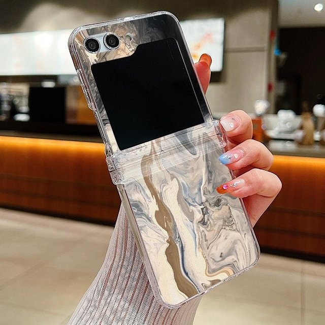 Transparente Handyhülle mit Marmormuster in Grau für Samsung Galaxy Z Flip 3, 4, 5, 6 und 7 5G - Bild 1