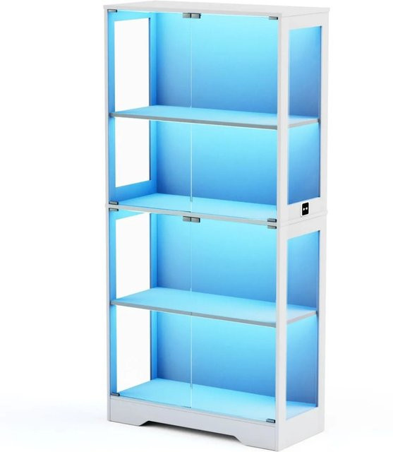 PXloue Glasvitrine mit LED-Beleuchtung und Stauraum in Weiß, B/T/H: 80 x 35 x 165 cm - Bild 1