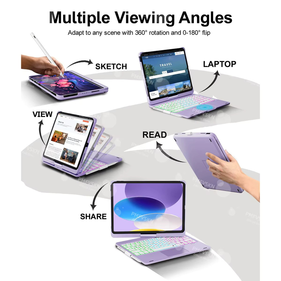 360 Grad drehbare magische Tastatur Hülle für Apple iPad Air 11 und 13 M2 M3 sowie iPad Pro 11 und 12,9 in Silber und Lila - Bild 3
