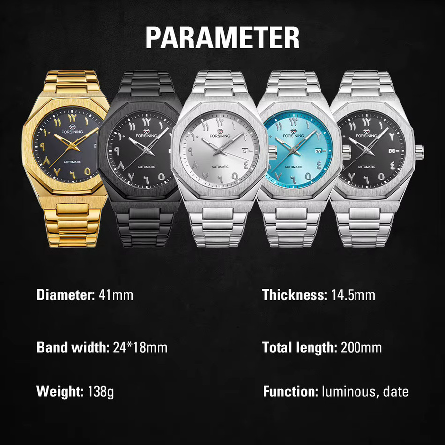FORSINING Armbanduhr, Automatik, Edelstahl, Silber, Herren, Datum - Bild 6