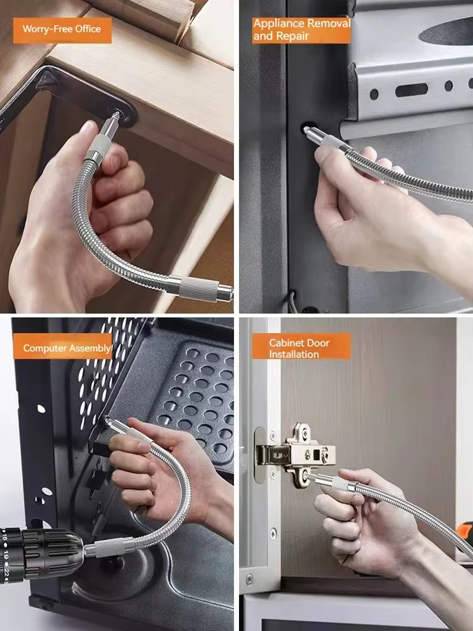 WEELEE Flexible Steckschlüsselverlängerungsstange mit biegbarem Antriebskopf in Silber, Antrieb 1/4 Zoll - Bild 5