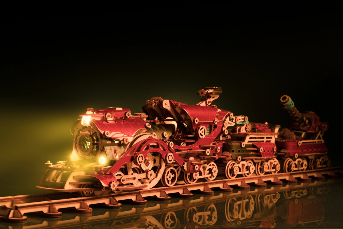 petnior Wie Katze Fantasy Steampunk Zug, Holz Puzzle, DIY 3D Modell Kit - Bild 3