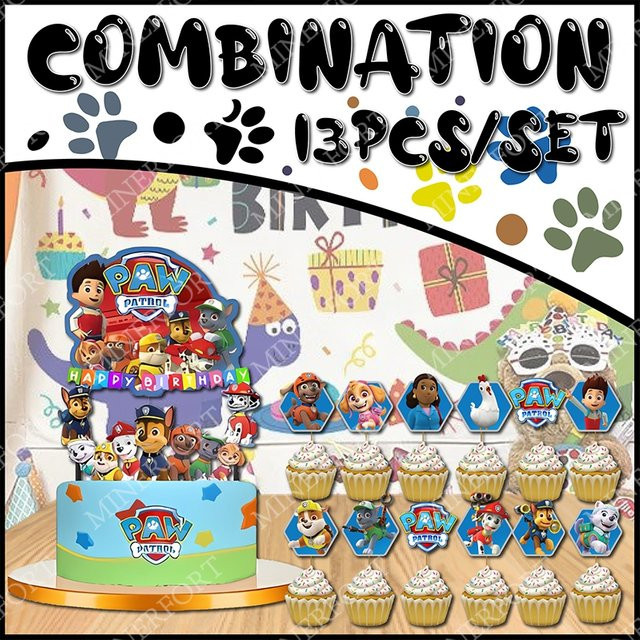 Paw Patrol Tortenflagge und Cupcake-Dekoration Set mit Chase für Kinder Geburtstagsparty in Mehrfarbig - Bild 1