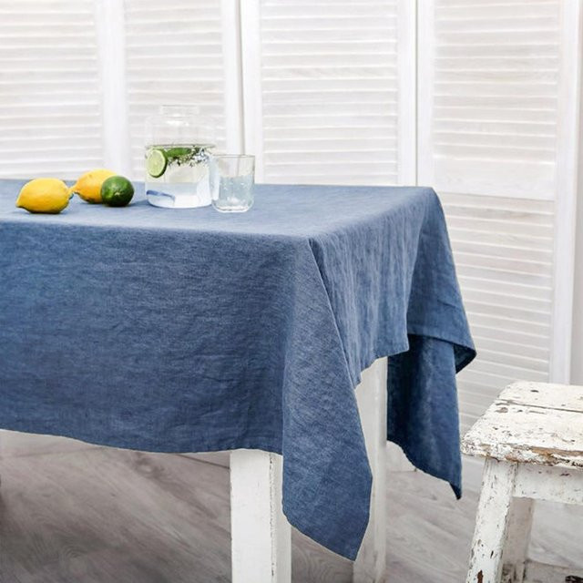 JMG Household Supplies Rechteckige Tischdecke aus 100% reinem Leinen in Blau, B/B: 140 x 140 cm - Bild 1