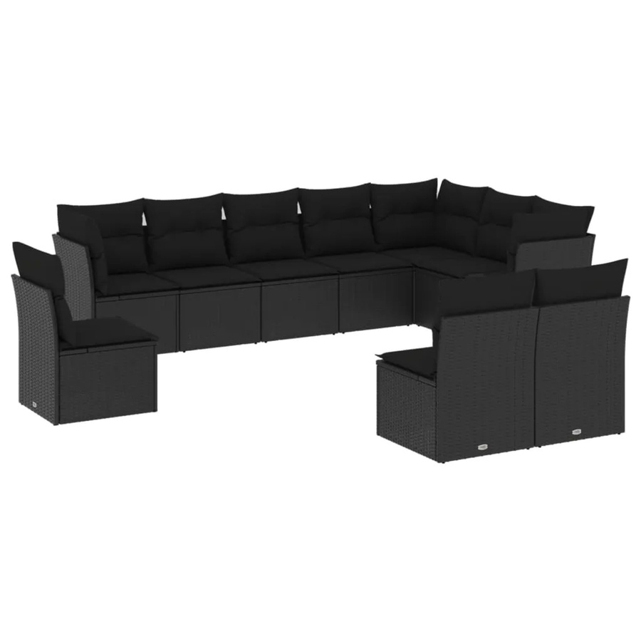 vidaXL 10-tlg Garten-Sofagarnitur in U-Form aus Polyrattan mit Kissen und Stauraum, Schwarz - Bild 2