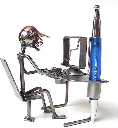 Hinz & Kunst Stifthalter Metallmann Computerarbeiter Wired Line in Silber - Bild 1