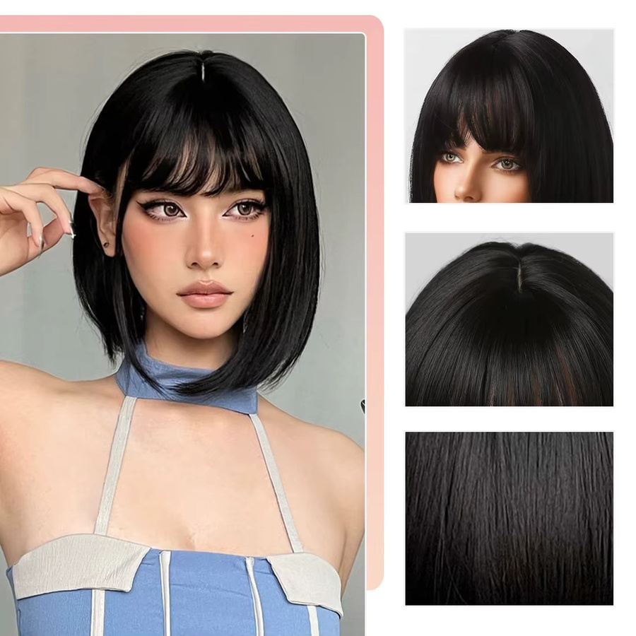 EASIHAIR Haarperücke Bob, schwarz, synthetisch, kurz, mit Pony, Damen - Bild 5