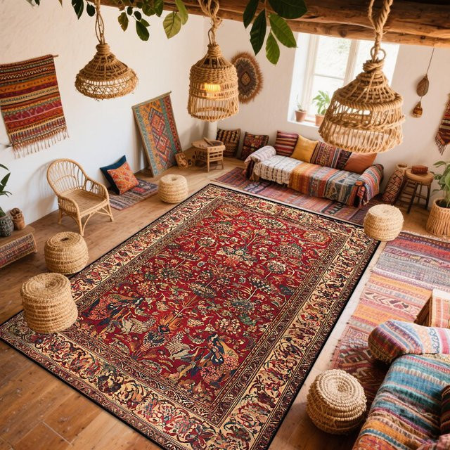 Wucifang Jewelry Bohemian Persischer Teppich in Multicolour, ethnische Bodenmatte aus Polyester, rutschfest und waschbar, B/T: 120 x 200 cm - Bild 1