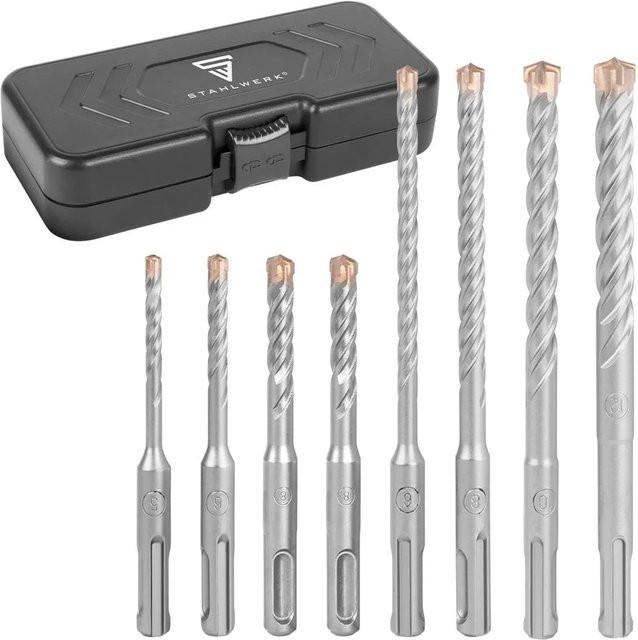 STAHLWERK SDS Plus Bohrer Set 8-teilig in Schwarz und Silber für Stein und Beton, Durchmesser 5 bis 12 mm mit Aufbewahrungsbox - Bild 1