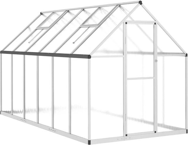 Furnicato Gewächshaus aus Aluminium mit Fundamentrahmen und Polycarbonat in Silber, B/T/H: 334 x 169 x 195 cm - Bild 1