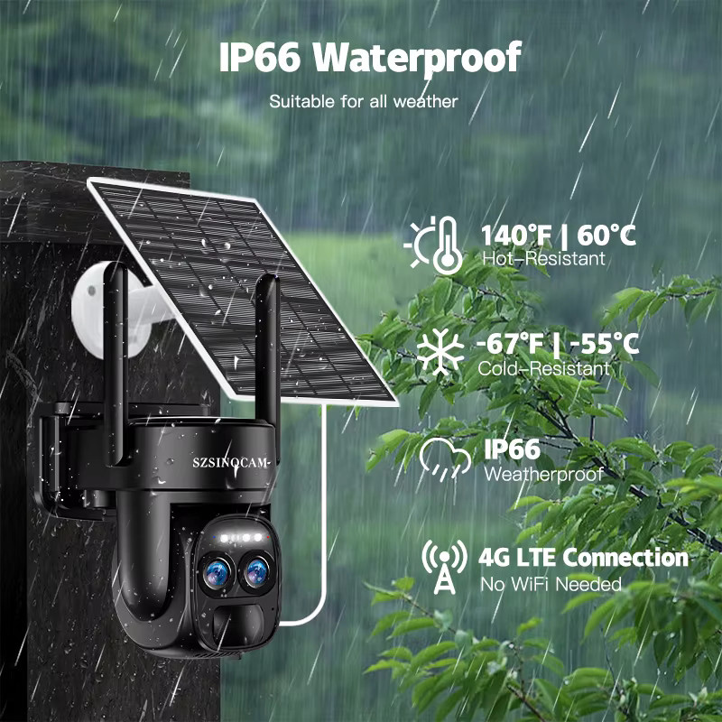 SZSINOCAM 2er-Set Außen-Überwachungskamera mit 2K Doppellinse, kabellose 4G Solar-Kamera mit eingebauter Batterie, Schwarz - Bild 4